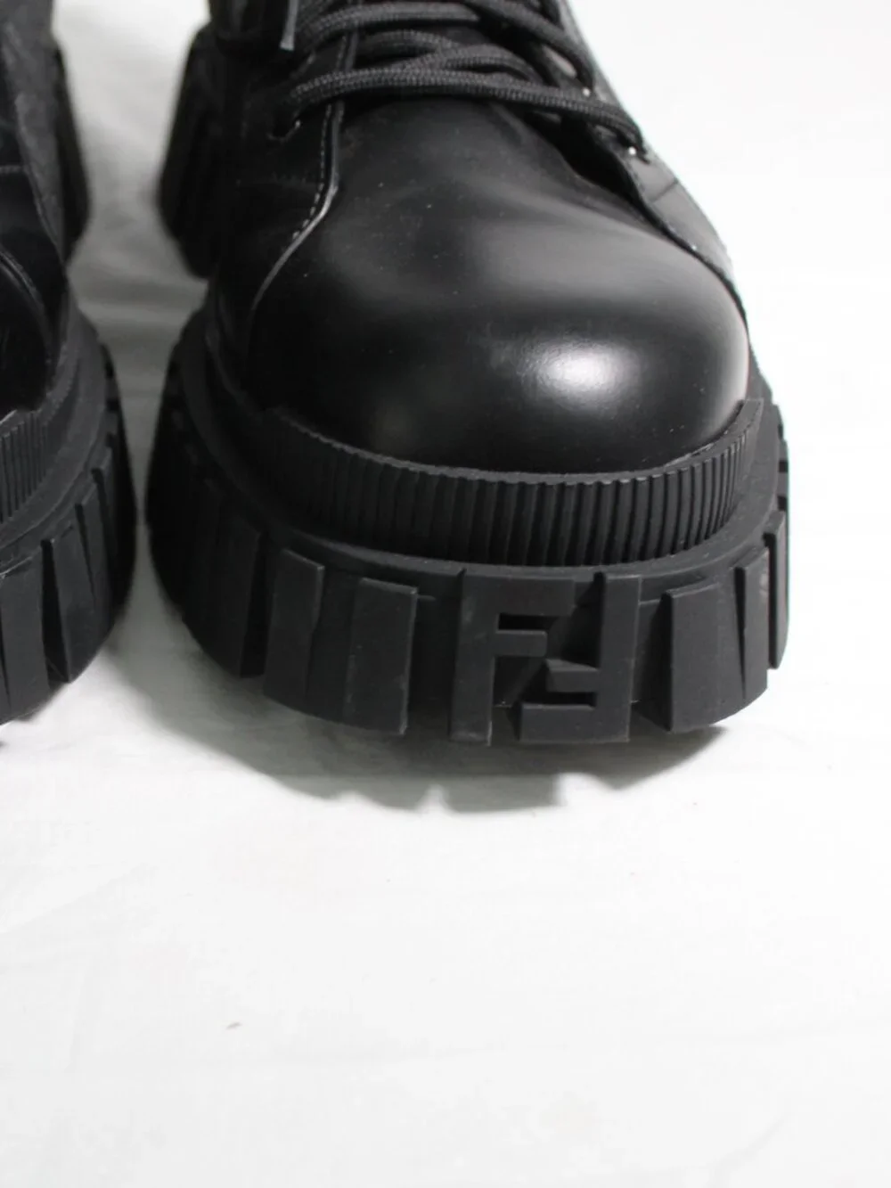 NEW FENDI Force Biker Boots FF Jacquard Canvas Lace Up Lug Sole Mens 12